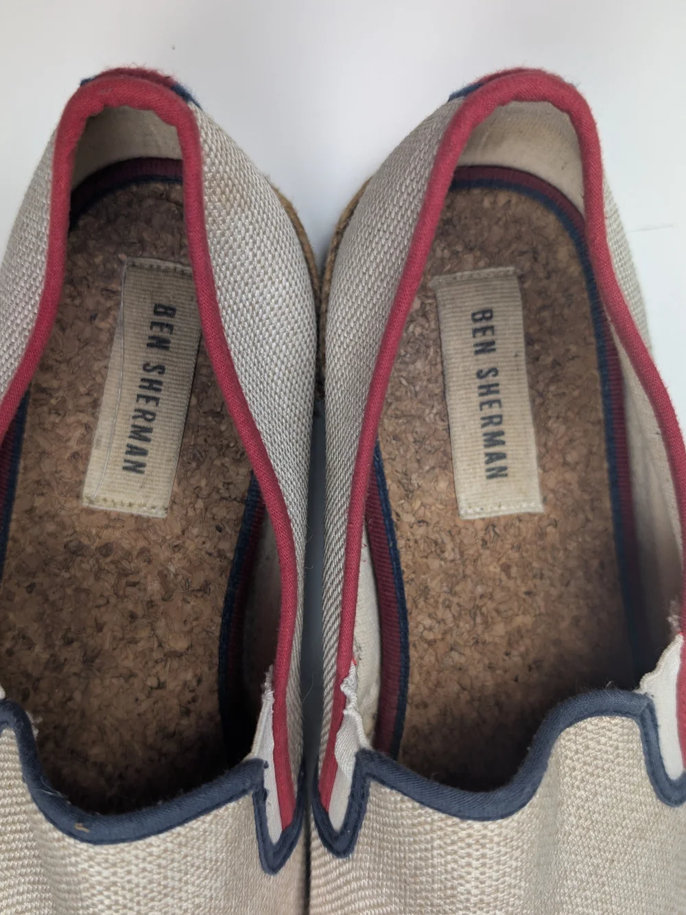 Ben Sherman Mens Espadrille Canvas Slip On Shoes Beige Red Blue Size 9.5